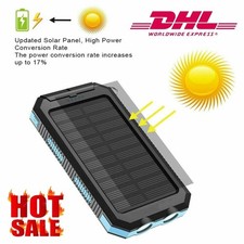 Solar Powerbank 30000mAh 2USB Akku Externer Batterie Ladegerät für alle Handys