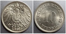 Kaiserreich 10 Pfennig Stück 1912 F Deutsches Reich Reichsadler alte Münze
