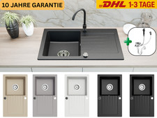 Faizee Home Granitspüle 75x43,5 mit Edelstahl-Armatur | inkl. Siphon | 5 Farben