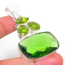 Grüner Peridot Edelstein Handarbeit 925 Sterling Silber Ethno Schmuck Anhänger