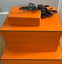 4x Hermès Geschenkbox Verpackung Flachbox Seidenpapier Schleifenbänder