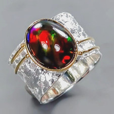 Exklusiver Designerring-Bandring 925erSilber-Voll-Opal-14ctGold-RG 19-60