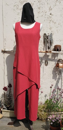 Rotes leinenkleid lagenlook - leinenkleid, |