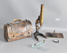 Mikroskop Ernst Leitz Wetzlar Stativ um 1920  antik originaler Tasche Fach #F4