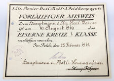 Vorläufiger Ausweis Eisernes Kreuz I. Klasse Danne Pionier-Batl. Nr. 15