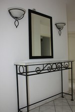 Seideboard mit Marmor Spiegel und 2 Lampen