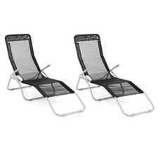 Gartenliege 2er Set Kippliege 160 cm Textilene schwarz Armlehne Stahl Bäderliege