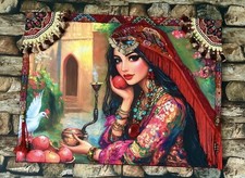 Leinwand Bild Schöne Frau Orientalisch Rot 3d Perlen Tuch