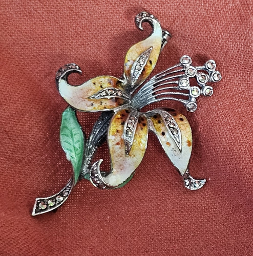 Brosche blume emaille silber - brosche,