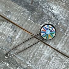 Ponchonadel  RESIN-BLUME Weiss-Blau Verschlussnadel Schmucknadel 10 cm Ziernadel