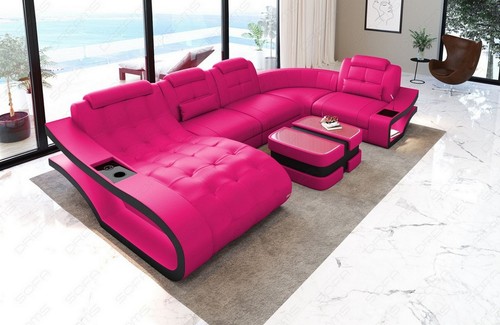 Wohnlandschaft leder sofa led - leder,