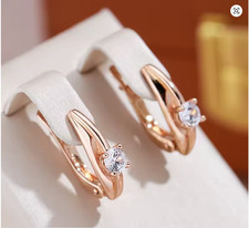 Ohrringe 585 Rose Gold Weiß Zirkon Stern Clip Einfache Mond Glatte Piercing Hoop