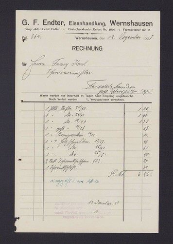 Wernshausen rechnung 1927 - wernshausen,, g