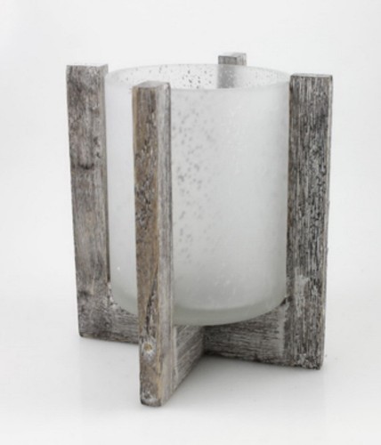 Windlicht holzsockel glas - windlicht,