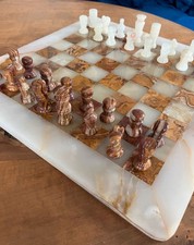 Altes Onyx/ Marmor Schachbrett Inkl. Schachfiguren