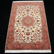 Orient Teppich Täbriz 150 x 102 cm Tabriz Seide Beige Perserteppich Handgeknüpft