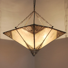 Orientalische Lampe Hennalampe Deckenlampe Marokko Lederleuchte CARRÈ NATUR 40cm