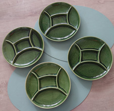 4 Fondueteller Raclette Antipasti Teller ISI Keramik grün 60er 70er Vintage