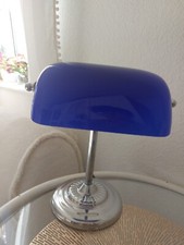 Bankerlampe/Tischlampe Glasschirm kobaltblau Chromfuß 1970er/1980er vintage Top