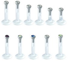 2er SET Bioflex Labret Piercing Lippenpiercing Monroe Madonna Tragus Kristall