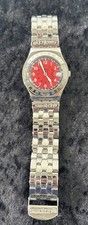 Swatch Irony Junk Red Quarz Damen Armbanduhr Silber Edelstahl Armband Gebraucht 