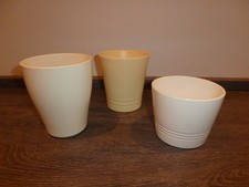 3 St. Orchideentopf Rund Übertopf Keramik zartgelb + creme - Topp Zustand!