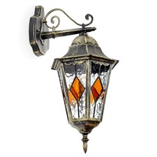 HOFSTEIN Viano Außenwandlampe Außenleuchte Metall/Glas Schwarz/Gold/Klar/Orange