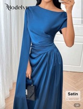 Abendkleid Lang Blau Schulterfrei Gr. 40