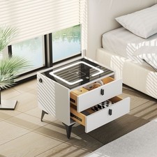 Holz Smart Nachttisch Schrank LED Drahtloses Aufladen Schlafzimmer Mit Schublade