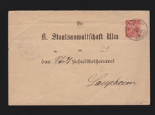 Ganzsache Württemberg DU13 von Ulm an die Staatsanwaltschaft 1897 gelaufen