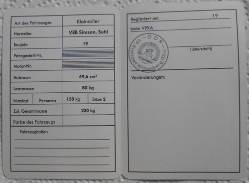 Registrierschein für
