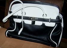 Tasche, echt Leder, weiß/schwarz