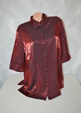 Nassglanz EDEL Satinbluse Longbluse Wetlook Strass bordeaux, Gr. L XL 46 48 NEU