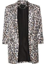 Longblazer mit Animalprint Gr. 36 Braun Leo Bedruckt Damen Blazer Long-Sakko Neu
