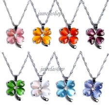 KLEEBLATT ANHÄNGER GESCHENK-Idee als GLÜCKSBRINGER KATZENAUGE mit Halskette