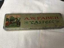 Antiker Griffelkasten/Schreibkasten mit Stiften. Dose Faber Castell