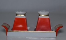 Schaubach Kunst handbemalt Art déco Salz- und Pfefferstreuer mit Tablett