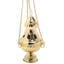 Rauchfass mit Kette 85cm und Innenschale Weihrauchschwenker Deko gold 7632