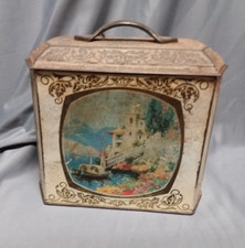 alte Blechdose Keks Tee Kaffee wohl 1930er mit Deckel mediterrane Motive Form