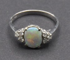 Weißgold Voll Opal Ring 585 Gold Vintage