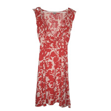 NOA NOA rotes Kleid XS Blumen Midi Rüschen V-Ausschnitt Kurzarm Sommer Urlaub