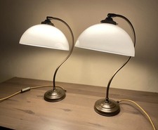 Vintage Tischlampen 2er Set Trikonzept Bonn Glas Messing Bronze Retro Nachttisch