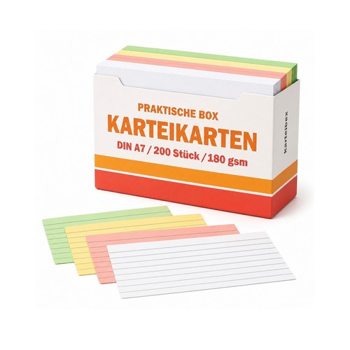 Karteikarten liniert bunt - karteikarten, a7