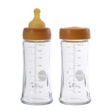 HEVEA Babyfläschchen Glas (250 ml) – 2er Set – Naturkautschuk Trinksauger