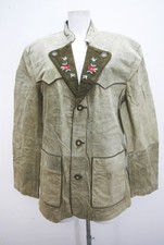 Enzo Scapati Trachten Lederjacke grau lässige Stickerei Trachtenjacke Gr.50