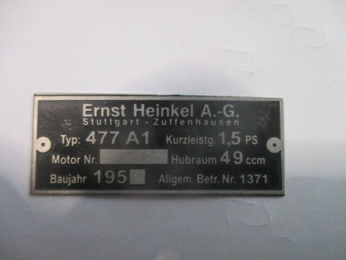 Heinkel typenschild 477 - typenschild, a1