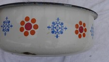 alte Emailschüssel Schüssel Email Wanne DDR Muster weiß rund dicht PFLANZSCHALE