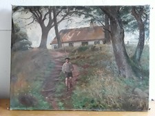 Ölemälde Junge mit Angel