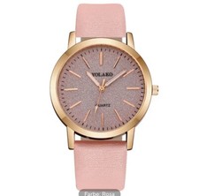 Damen Armbanduhr, Gehäuse in Gold oder Roségold, Damenuhr mit PU Leder Armband