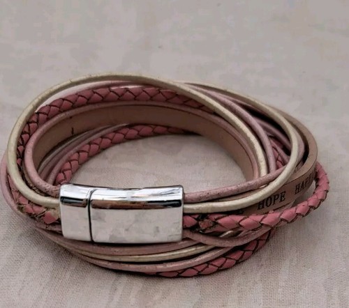 Armband leder rosa silber love - silber,